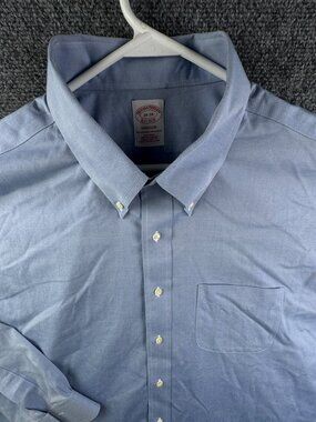 Brooks Brothers Cotton Button Up Shirt Long Sleeve Men Madison 18 34 Blue Supima